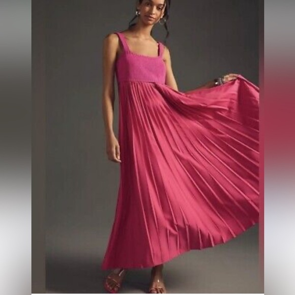 NWT Barbie Hot Pink Anthropologie Mare Mare Knit Top Pleated Maxi Dress - Picture 1 of 9